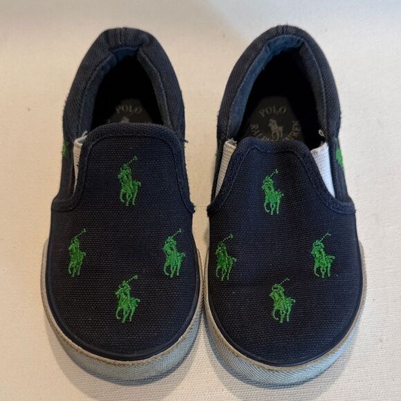 Polo Ralph Lauren Other - Polo by Ralph Lauren Navy Canvas Slip-On Sneakers with Green Pony Embroidery